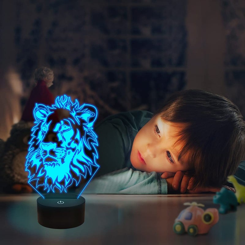 FULLOSUN Lion Night Light, King Lion Gift 3D Illusion Lamp for Kids Bedside Lamp with Remote Control 16 Color Changing Xmas Halloween Birthday Gift Cool Room Decor for Child Baby Boy - Image 3